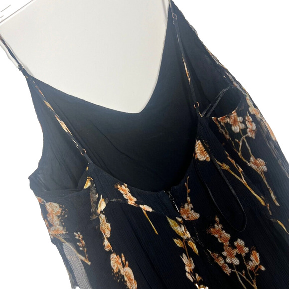 Romantic Dress Small Black Floral Sheer Hi-Low Asymmetric Feminine sexy flowy - Picture 5 of 8
